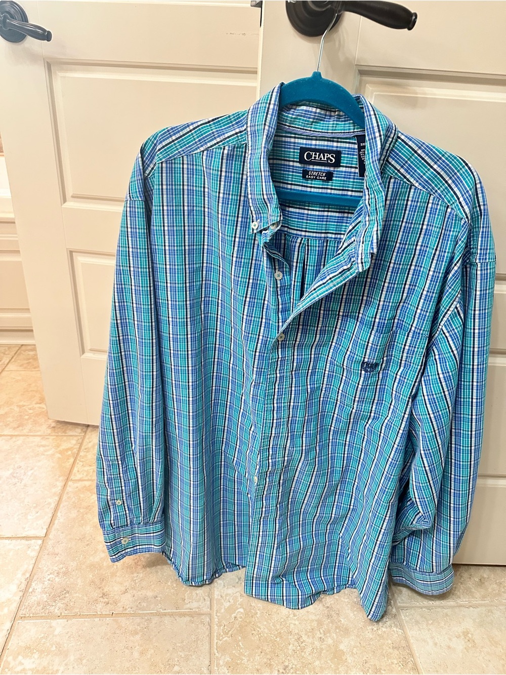 Chaps Blue and Green Plaid Button-Down Shirt